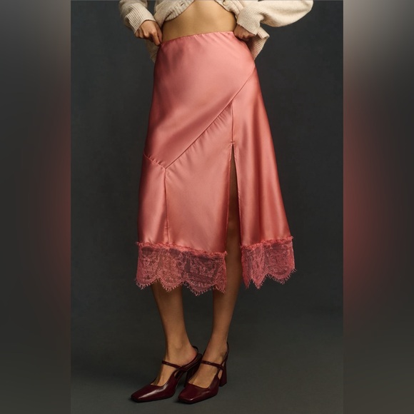 Anthropologie Dresses & Skirts - 🍁🍂 Anthropologie Bias-Cut Lace-Trim Midi Skirt Sz L